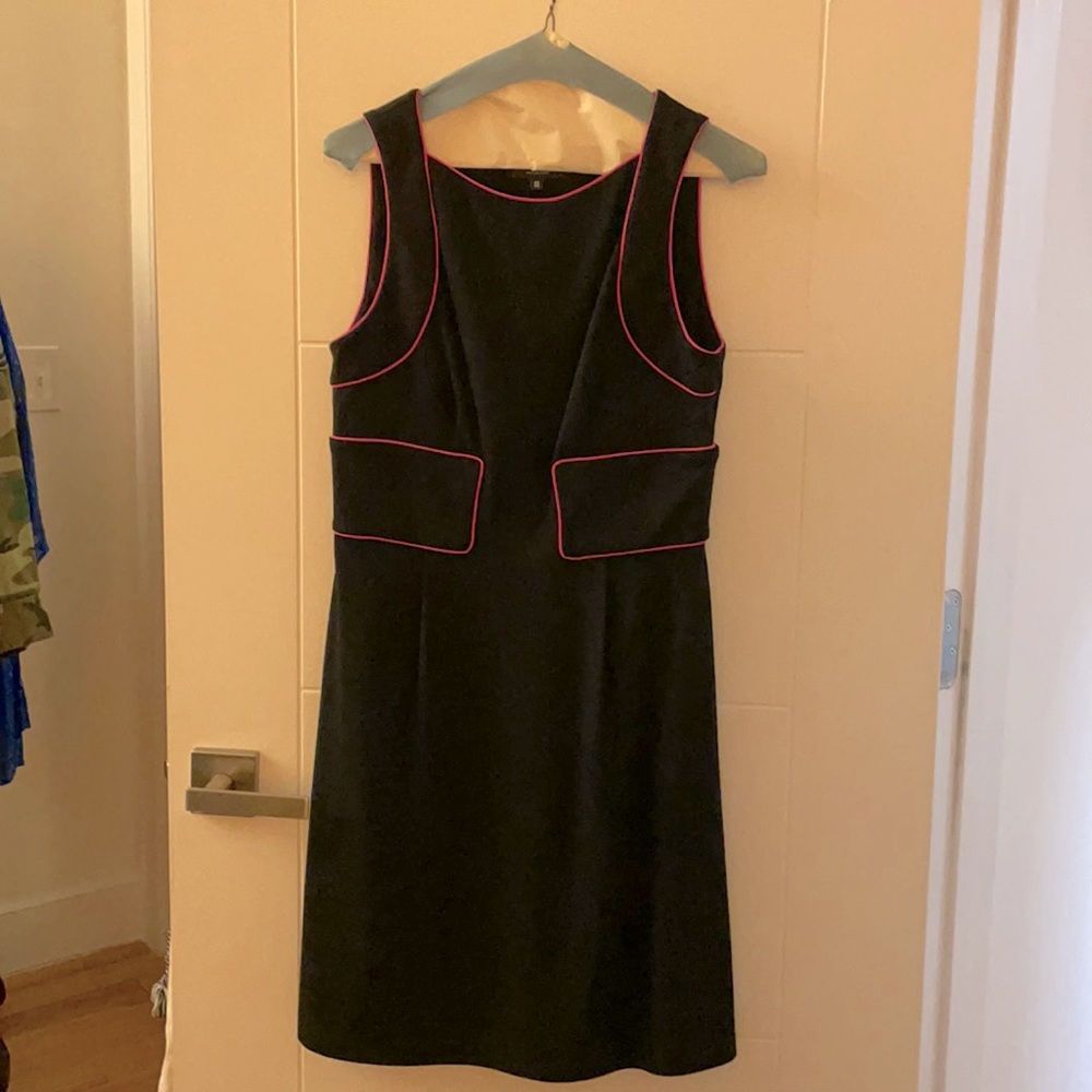 Black ABS shift dress with pink piping